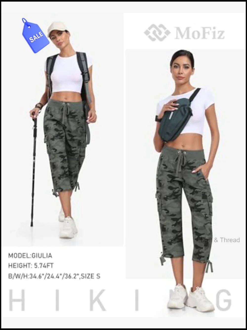 Women's Cargo Capris Pants Loose Fit Hiking Quick Dry Travel Summer